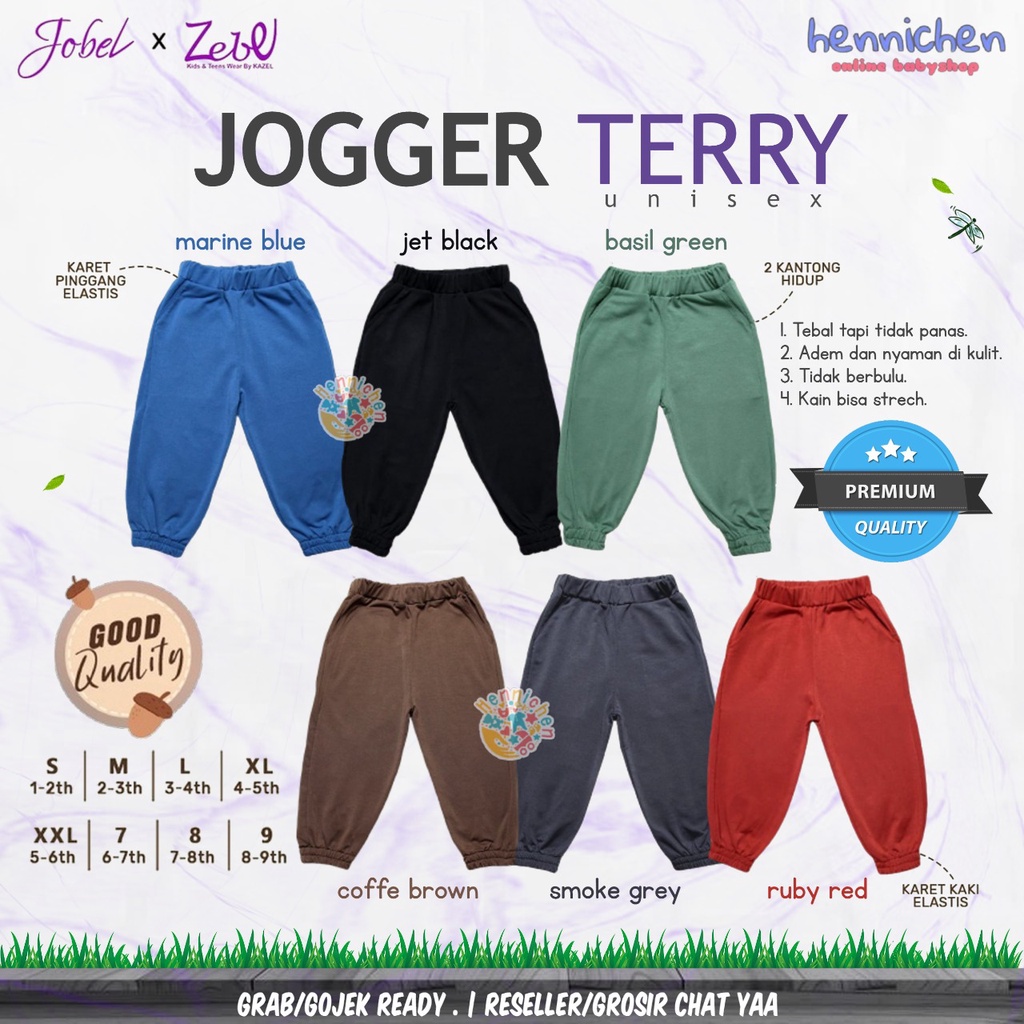 PREMIUM QUALITY Jogger 1-6 Tahun Jobel Celana Panjang Terry Jogger Anak Unisex Babyterry