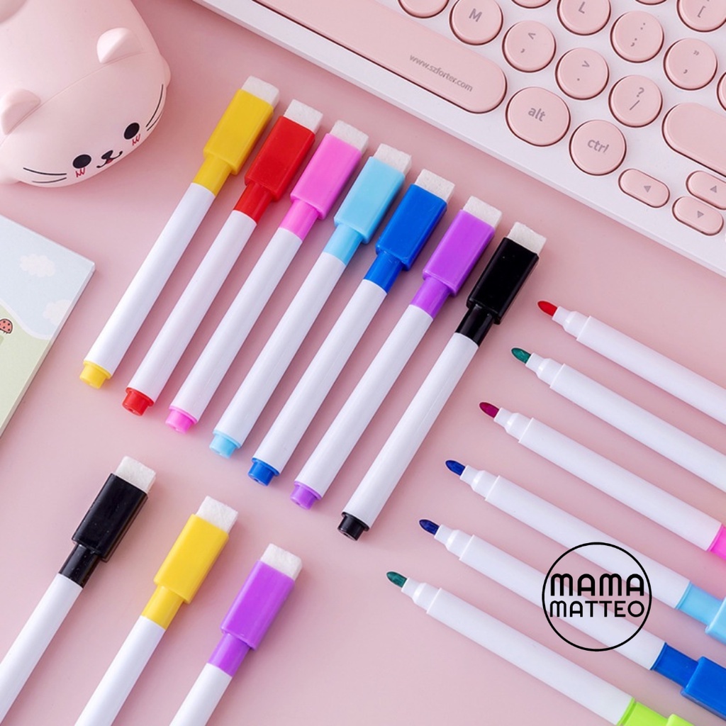 Spidol Wipe &amp; Clean / Spidol Mini dengan Penghapus untuk Papan Tulis White Board Warna Hitam Kuning Hijau Merah Pink Biru Muda Ungu Biru Tua