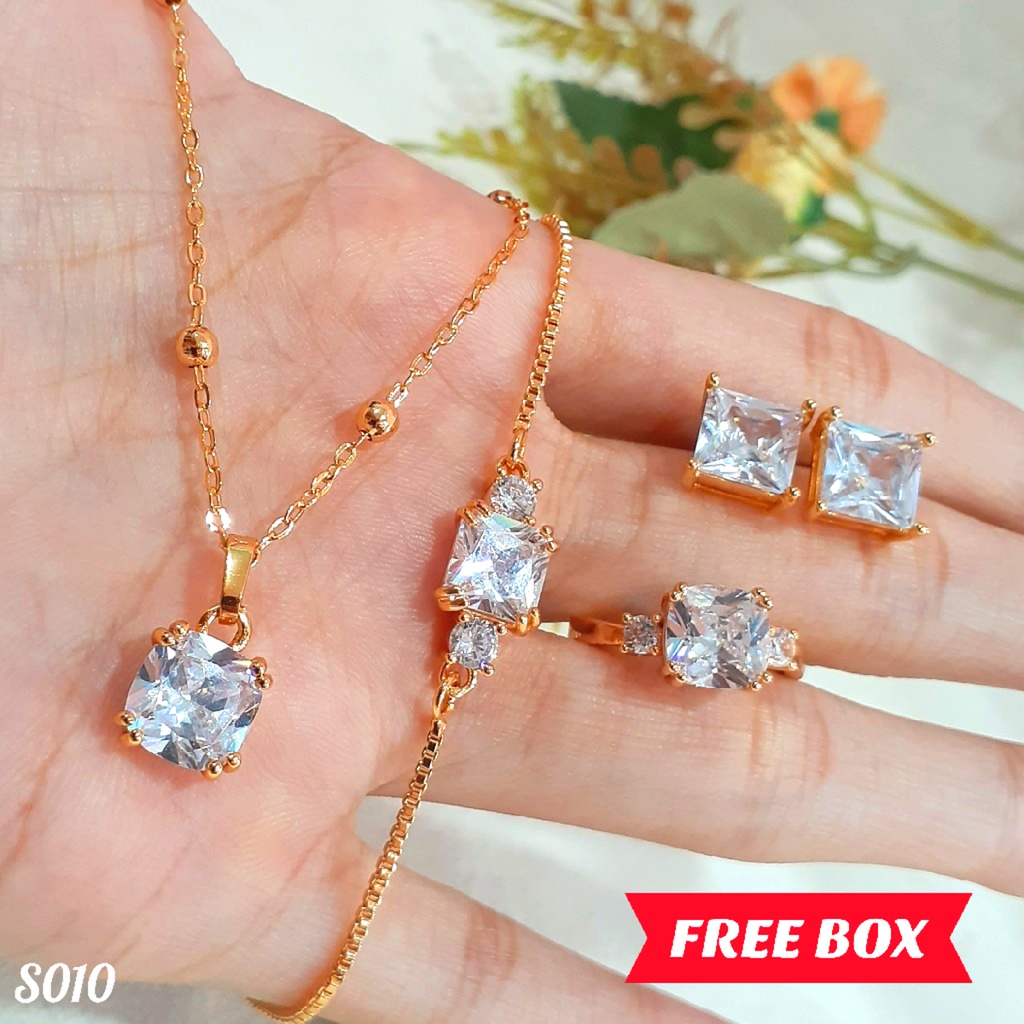 PGX Set Perhiasan Xuping Cincin Gelang Kalung Anting Lapis Emas - S010