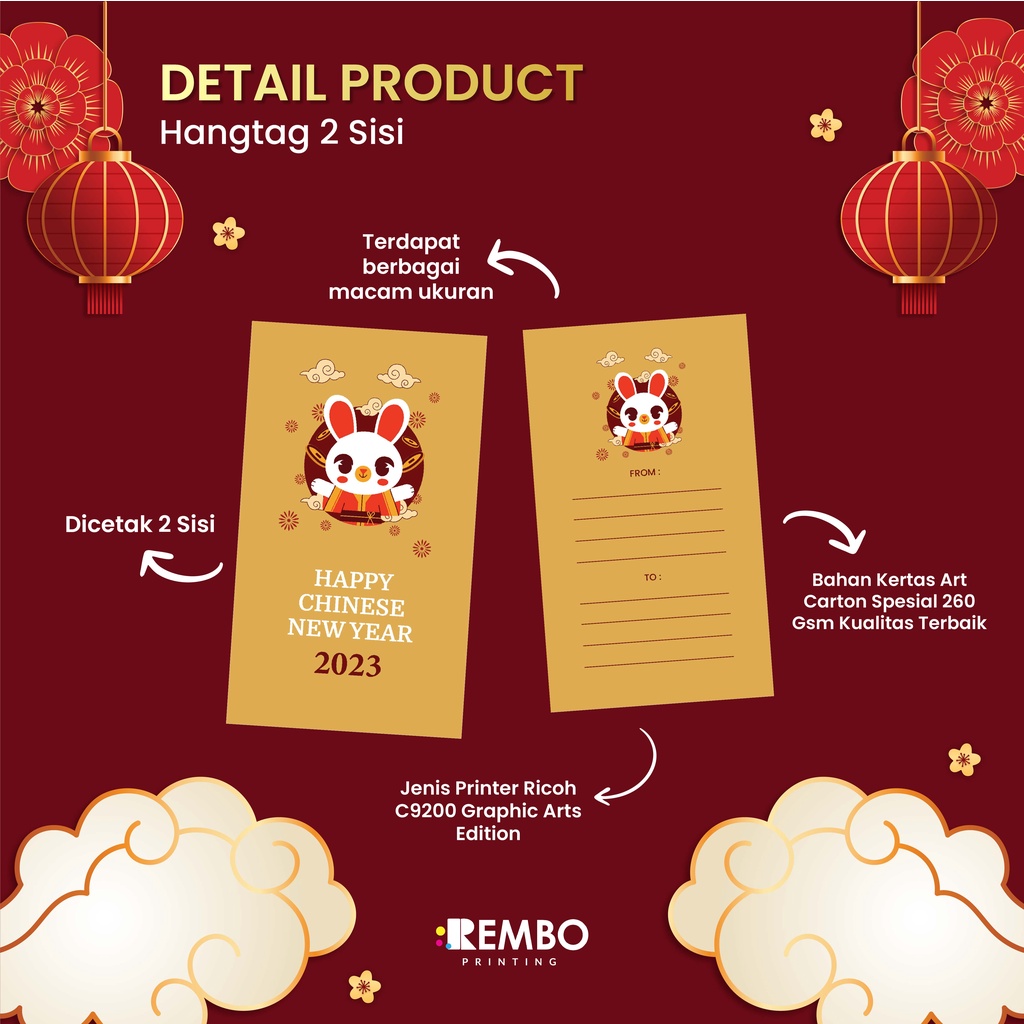 Hang Tag Baju 2 Sisi Edisi Imlek CNY Chinese New Year - Label Baju Pola - Cetak Hangtag Baju - Label Merek - Hang Tag custom Imlek Chinese New Years 2023 CNY Tahun Kelinci