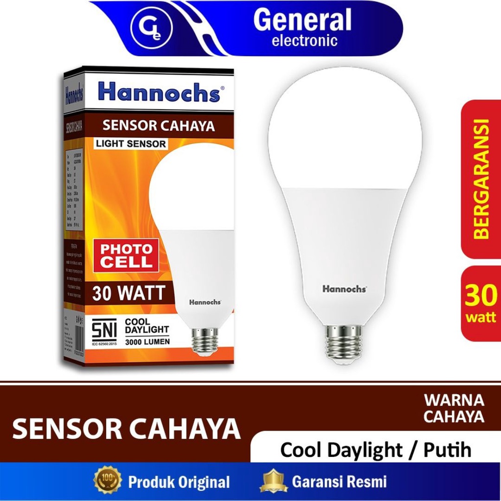 Lampu Led Light Sensor Cahaya Otomatis Hannochs 6w 9w 11w 30w Cahaya Putih