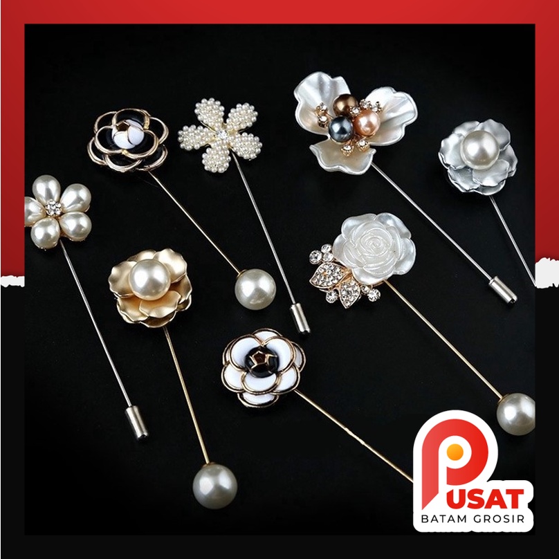 Pusat Batam Grosir - F511 Korea Bros Bunga / Brooch Mutiara / Bros Pin Untuk Sweater Cardigan Blazer
