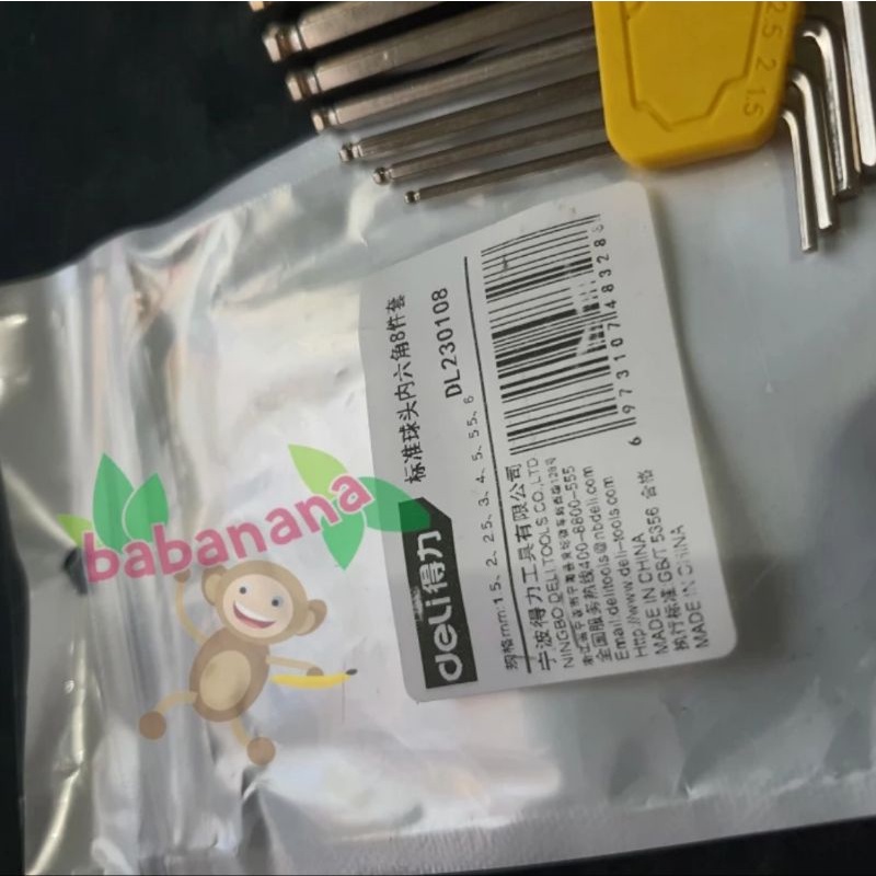 Deli Kunci L pendek set tool kit original hex