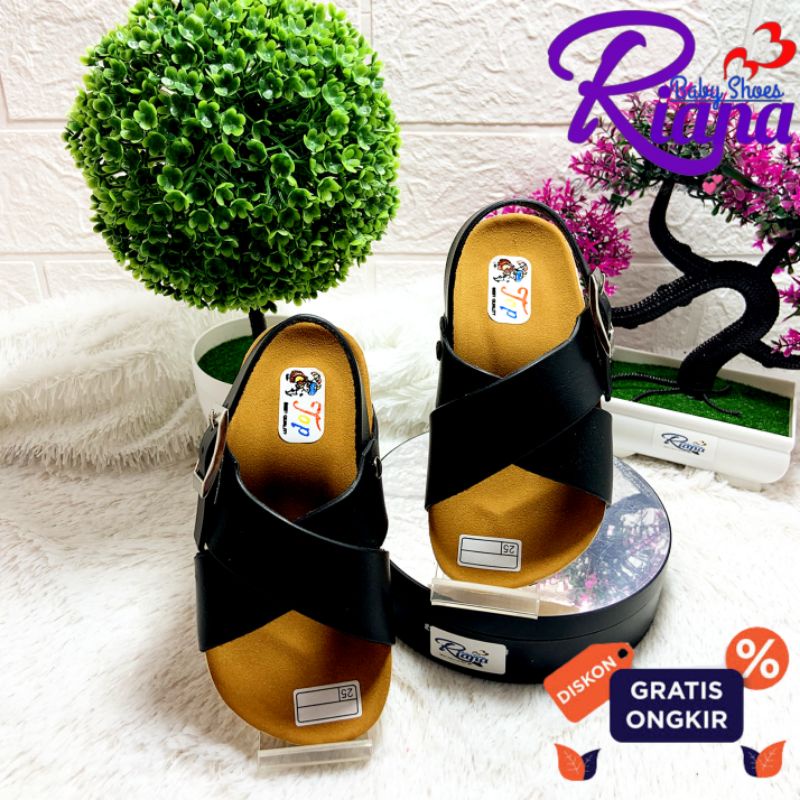 BA53 Sandal Anak Birken kulit sintetis Leather premium tebal motif Silang sintetis gesper murah terbaru usia 10-30 Bulan