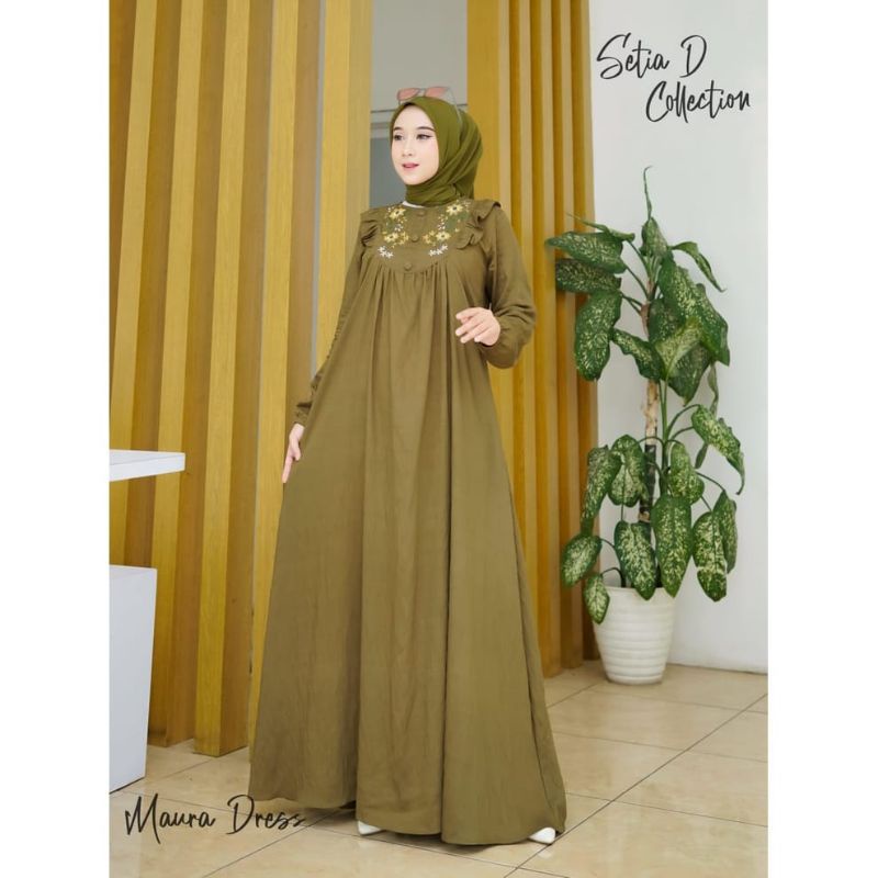 Fashion Muslim Gamis AZKIYA MAURA  AZIZAH bordir crinkle airflow premium dress mewah maxy terbaru