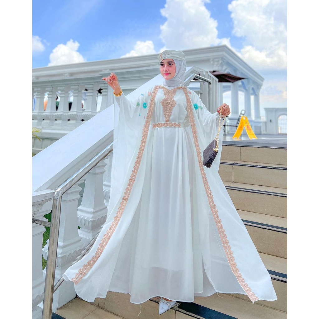 Kaftan Wanita Lebaran | Kaftan Putih Premium | Kaftan Jumbo Mewah Pesta | Kaftan Premium Import | Ka