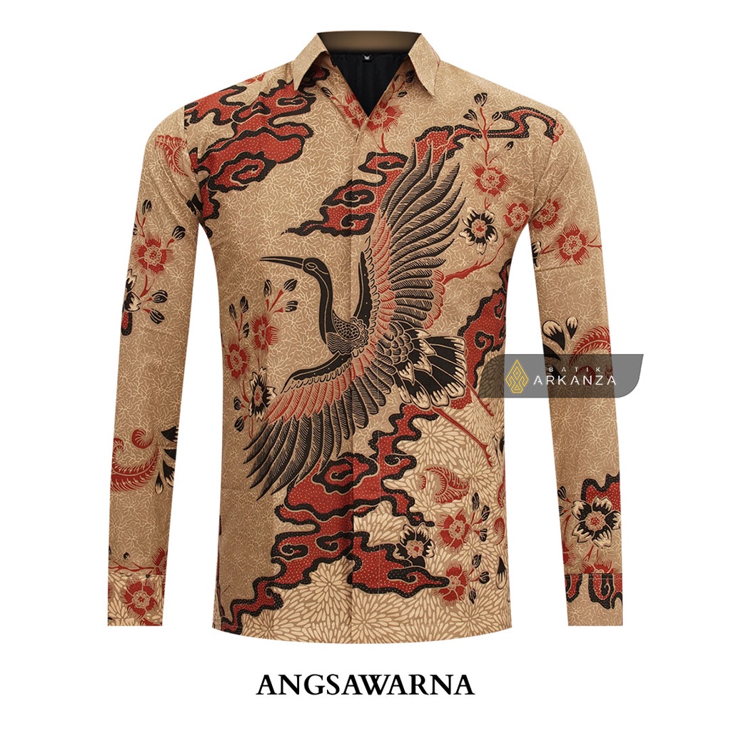 BATIK ARKANZA Motif ANGSAWARNA Hem Atasan Kemeja Baju Batik Pria Premium Cowok Laki Laki Slimfit Full Lapis Furing Lengan Panjang Lengan Pendek Original Asli
