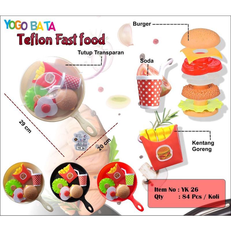 MAINAN ANAK TEFLON SET MASAKAN JUNK FOOD BURGER SUSUN