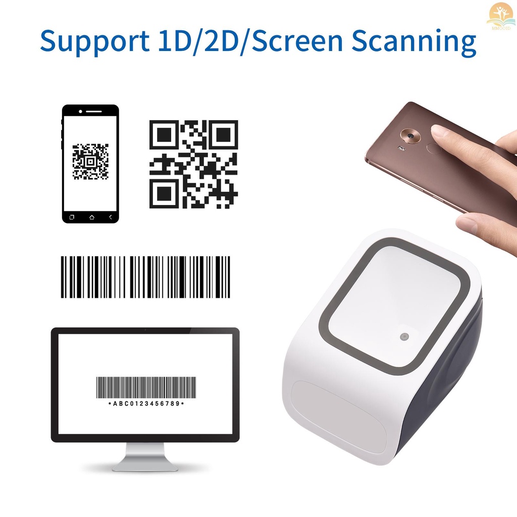 [MMOI] 1d 2D QR Desktop Barcode Scanner Platform Hands-free USB Wired Bar Code Reader Scanner Plug &amp; Play Kompatibel Dengan Jendela Sistem Android Jendela Scanning Besar Untuk Supermarket