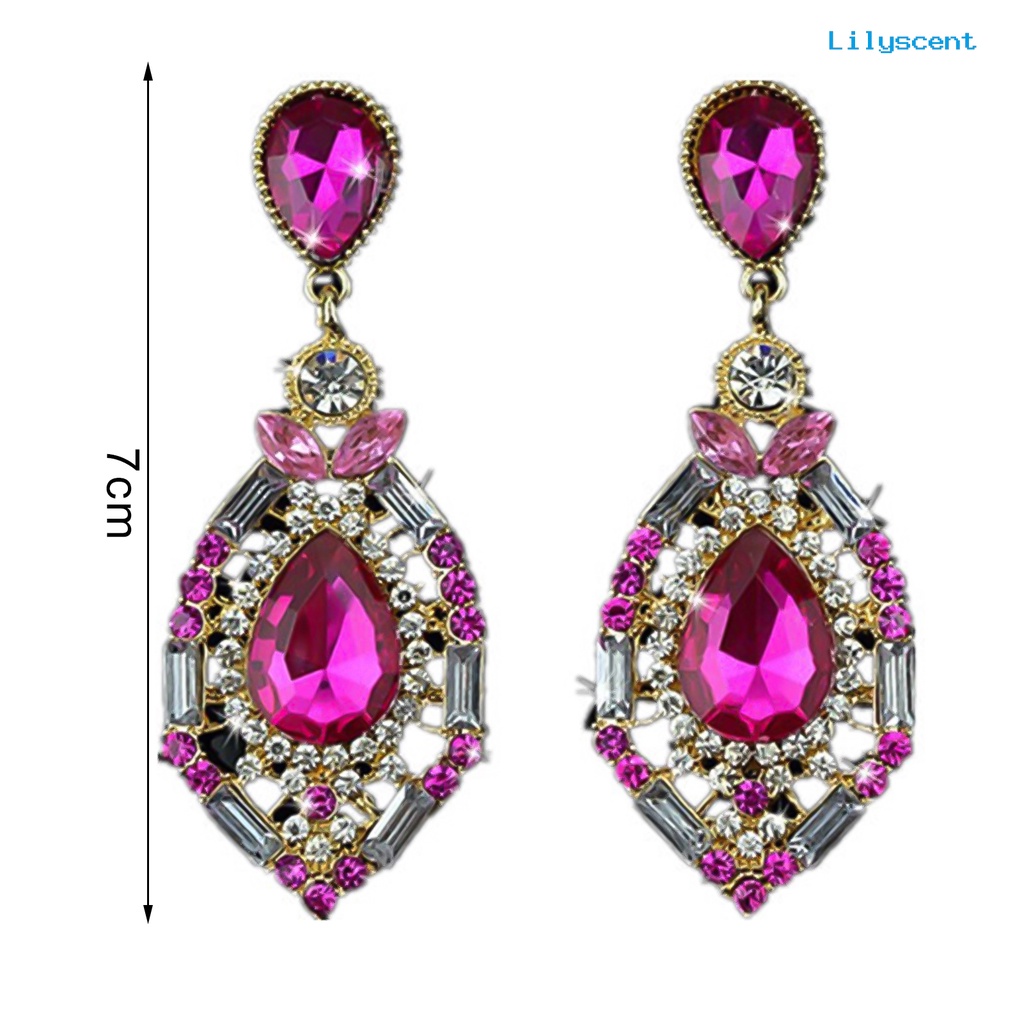 [LS] Anting Wanita Bentuk Tetesan Air Mata Besar Menjuntai Zinc Alloy Berlian Imitasi Earrings Jewelry Untuk Pesta