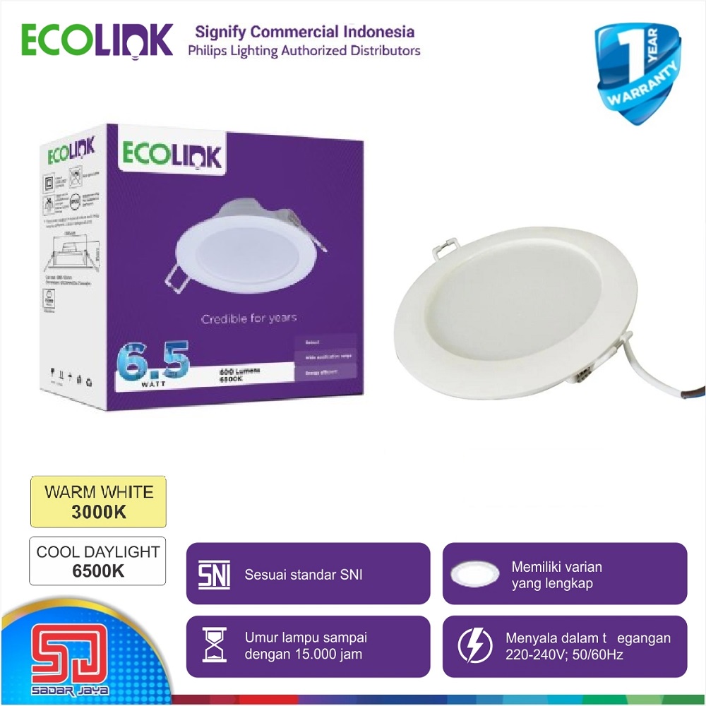 ECOLINK EDN200B Downlight 6,5W LED Langit2 Tanam Plavon 6,5 Watt Lampu Plafon 6.5Watt