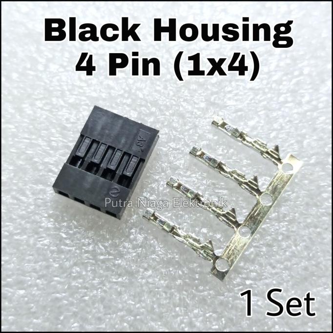 (1 Set) Black Housing 4p 2.54mm Konektor Hitam Dupont Female 1x4 4pin putr4n14 Juara