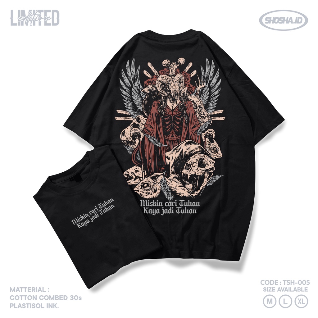 KAOS SATANICMISKIN CARI TUHAN KAYA JADI TUHAN KAOS PAKAIAN PRIA