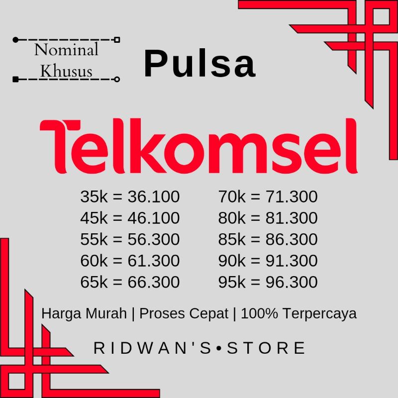 Pulsa Telkomsel Murah Nominal Khusus 35~95k