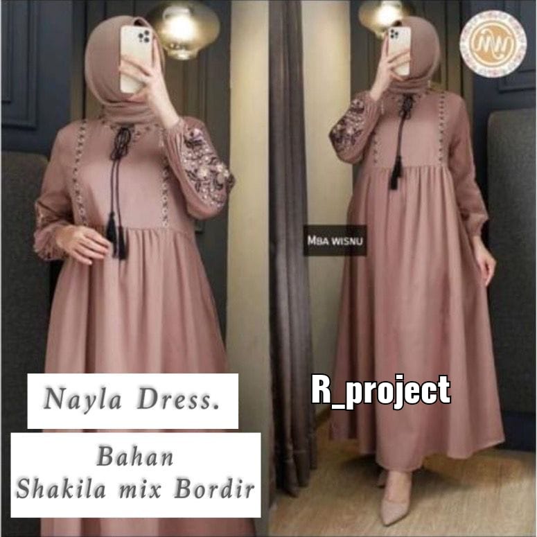 BAHAN SHAKILLA PREMIUM MIX BORDIR  - NAYLA DRESS JUMBO || SIZE 5L XXXL XXL XL L M S