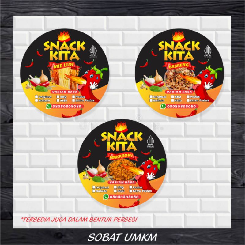 Jual stiker label jajan pedas makaroni mie lidi basreng custom ukuran ...