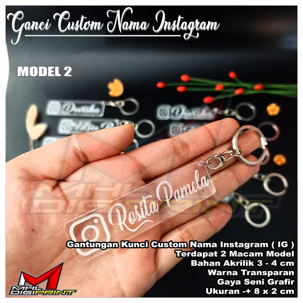 GANTUNGAN KUNCI AKRILIK CUSTOM NAMA IG INSTAGRAM - GANCI INSTAGRAM - SEHARI JADI - TANPA MINIMAL ORDER - GANTUNGAN KUNCI CUSTOM