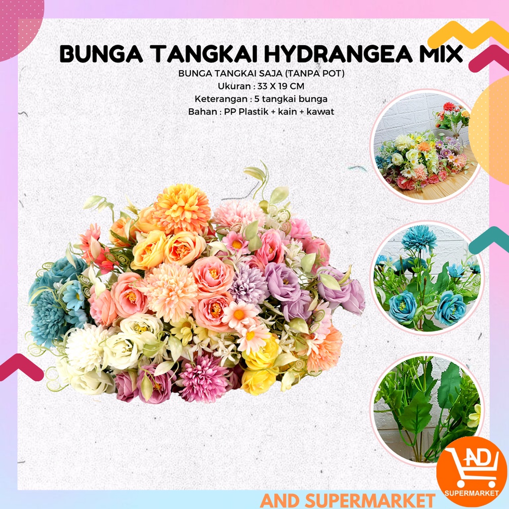 AND / COD / Bunga Hydrangea Mix Hias Bunga Tangkai Hias Plastik Dekorasi Rumah Artificial Flowers Bunga Hias Cantik PBP148