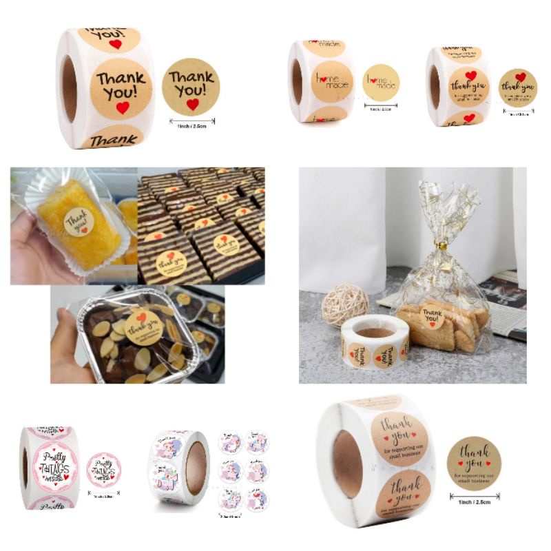 

Part 2 - Sticker Stiker label Thank you terimakasih handmade open me lucu murah label Packing olshop hampers kue 1 roll 500pcs