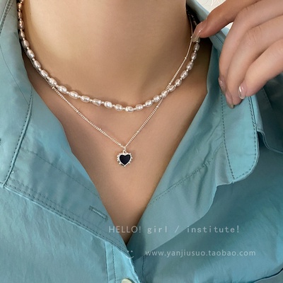 Cinta Hitam Dilipat Kalung Mutiara Wanita Ringan Mewah, Rantai Klavikula Desain Minoritas