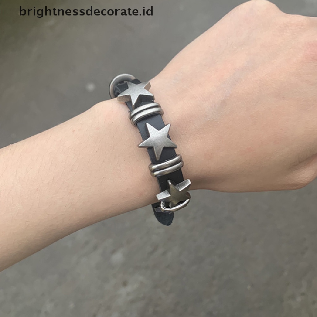 [Birth] Retro Punk Gelang Kulit Imitasi Untuk Pria Wanita Bintang Kulit Gelang Adjustable Rivet Alloy Bracelet Goth Perhiasan Aksesoris Pakaian [ID]