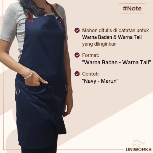 UNIWORKS Apron Barista Multifungsi seri V01 Bahan American Drill Premium dengan Kombinasi 6 Warna dan 3 Ukuran Panjang