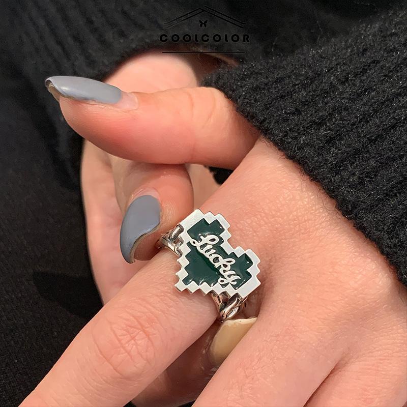 COD❤️Cincin Huruf Jatuh Minyak Cinta Cinta Halus Berlapis Perak Perempuan Retro Elegan Cahaya Mewah Cincin Terbuka- cl