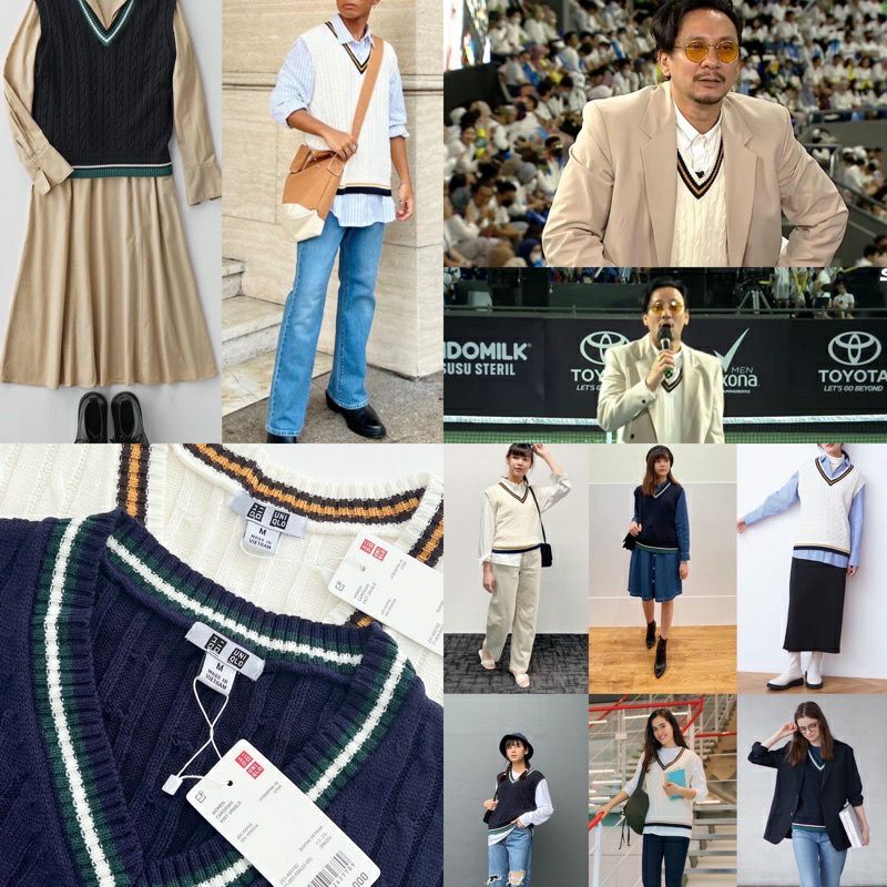 Uniqlo Cable V Neck Vest / Sweater / Knit / Rajut Wanita
