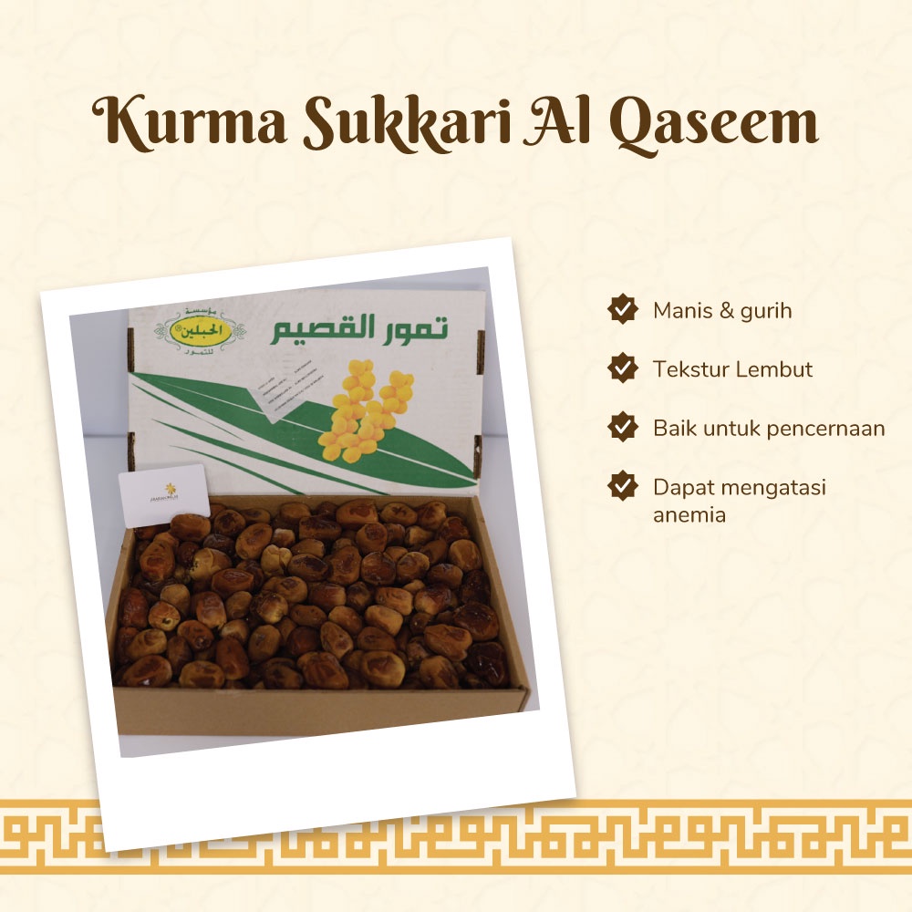

Arabian Palm - Kurma Sukari Premium Khas Arab Lembut 1kg Sukkari Al Qaseem Dates Madinah