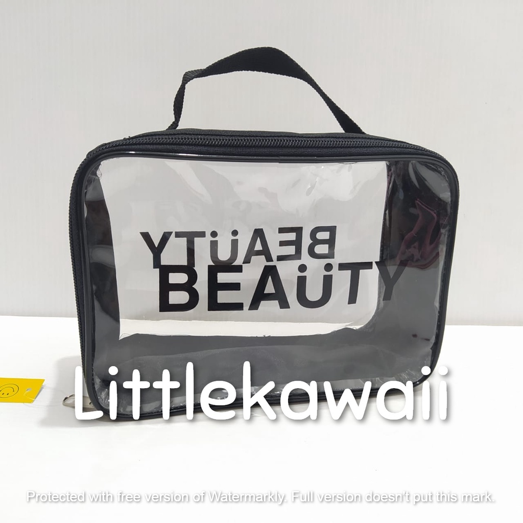 LK/Tas Pouch Mika Transparan Tulisan Quotes Travel Bag Make Up Kosmetik Serbaguna Persegi Kotak Tenteng Atas Wanita Remaja