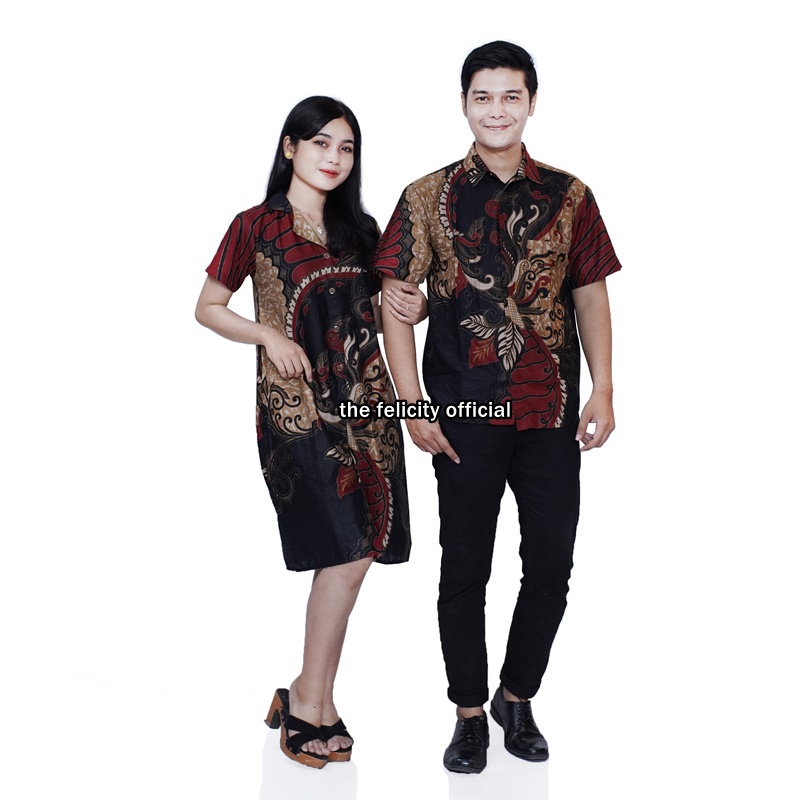 Batik Set Pakaian Couple Dress Wanita dan Atasan Kemeja Pria batik modern merapi