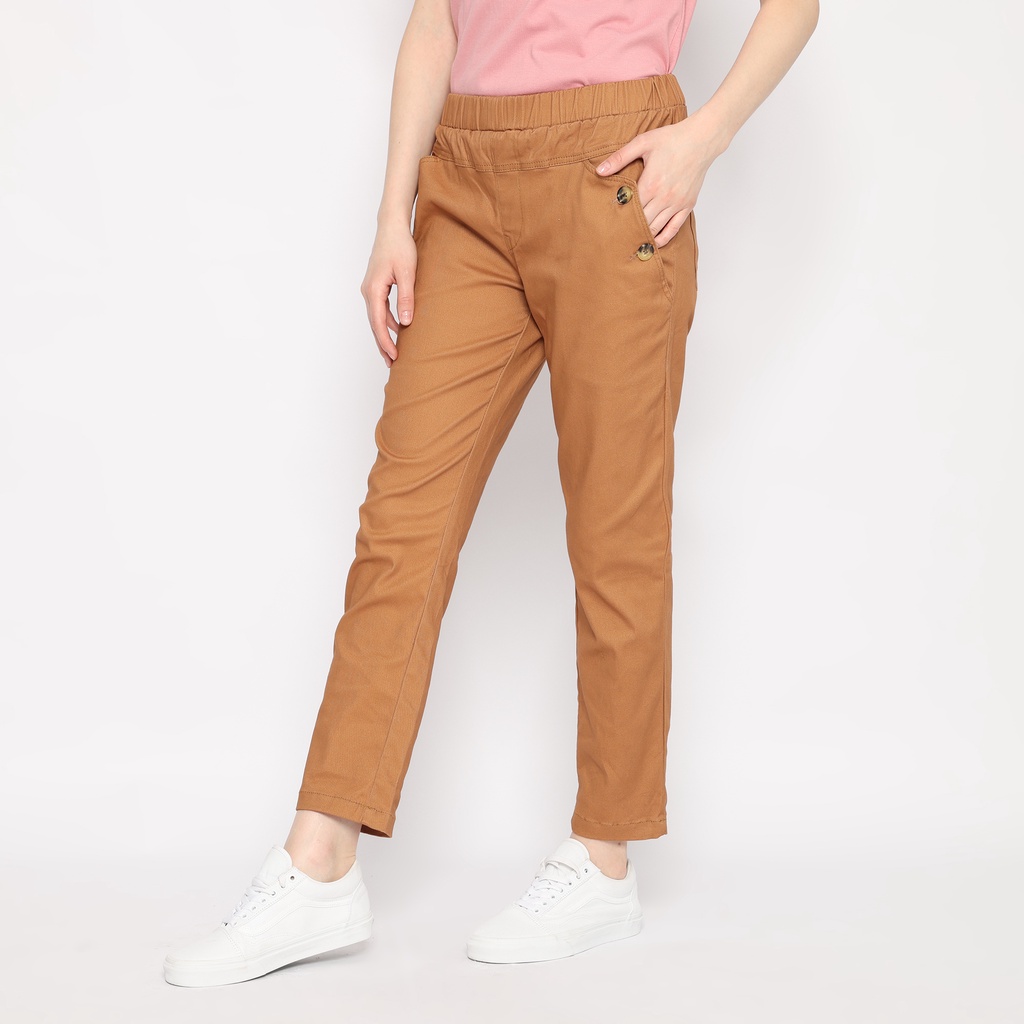 ROMP Celana Chino Wanita Pinggang Karet  - Coklat