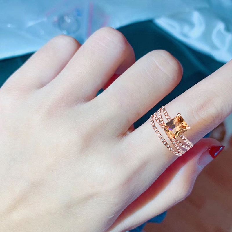 Terbaru Temperamen Sederhana Berlian Geometris Persegi Rose Gold Cincin Perhiasan