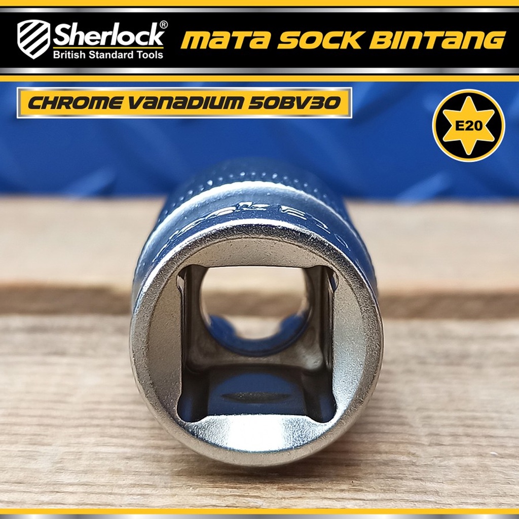 Kunci Shock Bintang Sok E20 1/2 inch Drive Star Socket Sherlock