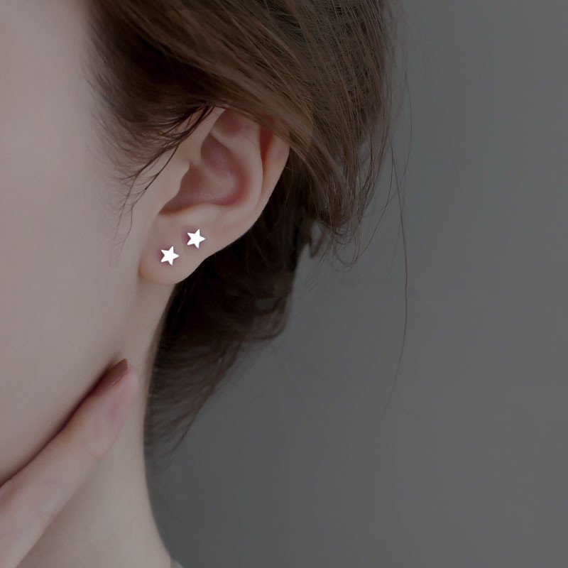 Papaozhu Korea s925 Perak Kecil Bulan Bintang Stud Anting-Anting Untuk Wanita Perempuan Trendi Pakaian Sehari-Hari Anting-Anting Sederhana Fashion Telinga Perhiasan