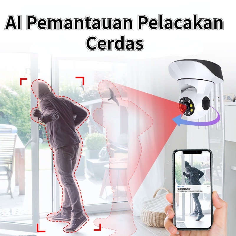 【COD】CCTV Kamera 360 °Berputar Kamera WiFi Nirkabel Lima Antena 1080P HD IP Camera Kocok Kamera