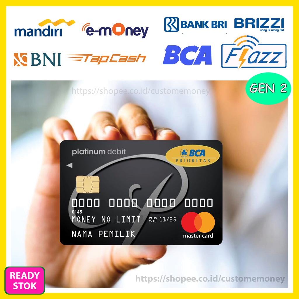 KARTU EMONEY DESIGN BCA PRIORITAS CARD ETOLL E-MONEY MANDIRI FLAZZ GEN 2 TAPCASH BRIZZI 1 SISI