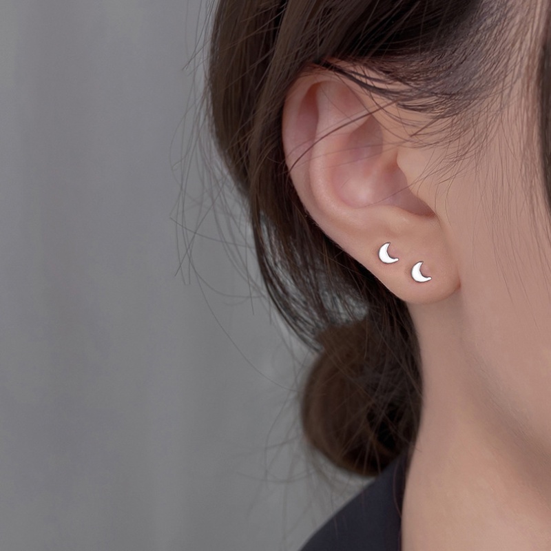 Papaozhu Korea s925 Perak Kecil Bulan Bintang Stud Anting-Anting Untuk Wanita Perempuan Trendi Pakaian Sehari-Hari Anting-Anting Sederhana Fashion Telinga Perhiasan