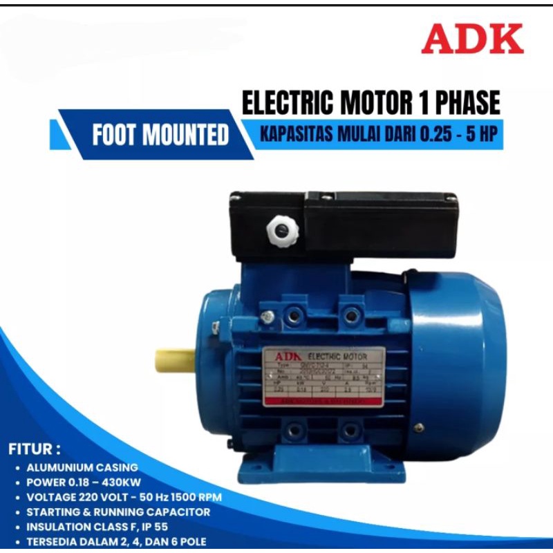 DINAMO ELEKTRO MOTOR ADK 3HP 1PHASE RPM 2850