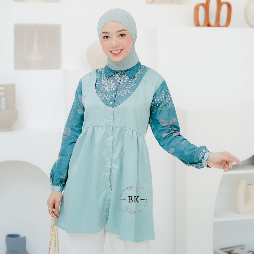 tey-17 Batik wanita ASJ SA HRB026 Kenongo Kemeja Tosca Pendek