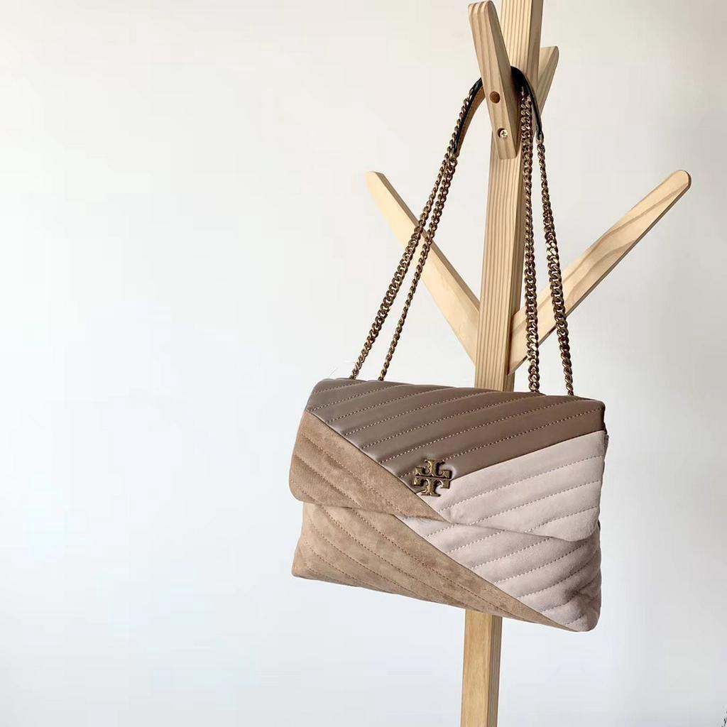 Tory Burch 58466 Kira Chevron Mixed Color Shoulder Bag Light Taupe