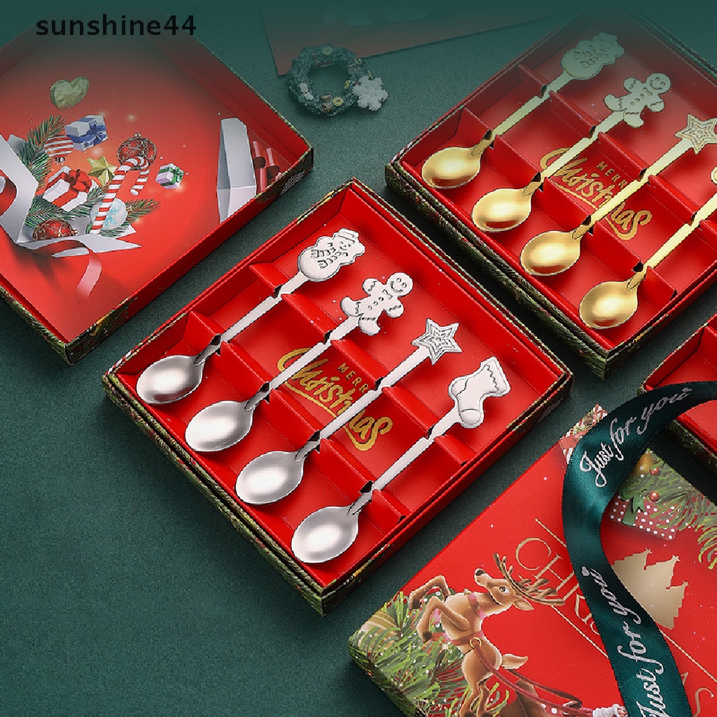 Sunshine 4pcs/set Stainless Steel Kopi Teh Sendok Peralatan Makan Alat Makan Cutlery Dinner.