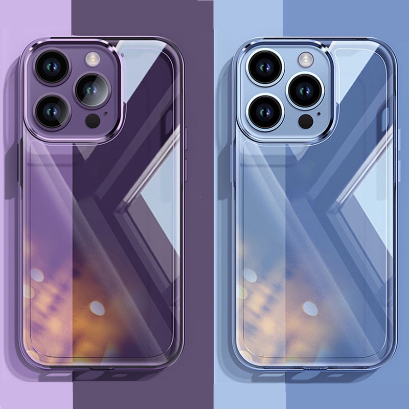 Case Pelindung Lensa Transparan Bahan Metal Silikon Bumper Shockproof Untuk iPhone 14 Pro Max 13 Pro Max 12 Mini 11 Pro XS Max XR X 7 8 Plus