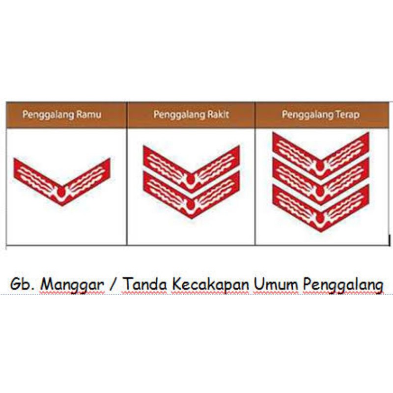 Badge bet Tanda Kecakapan Umum TKU Pramuka Tingkat Siaga - Penggalang - Penegak - Pandega - Mula - Tata - Bantu - Ramu - Rakit - Terap - Bantara - Laksana - Pandega