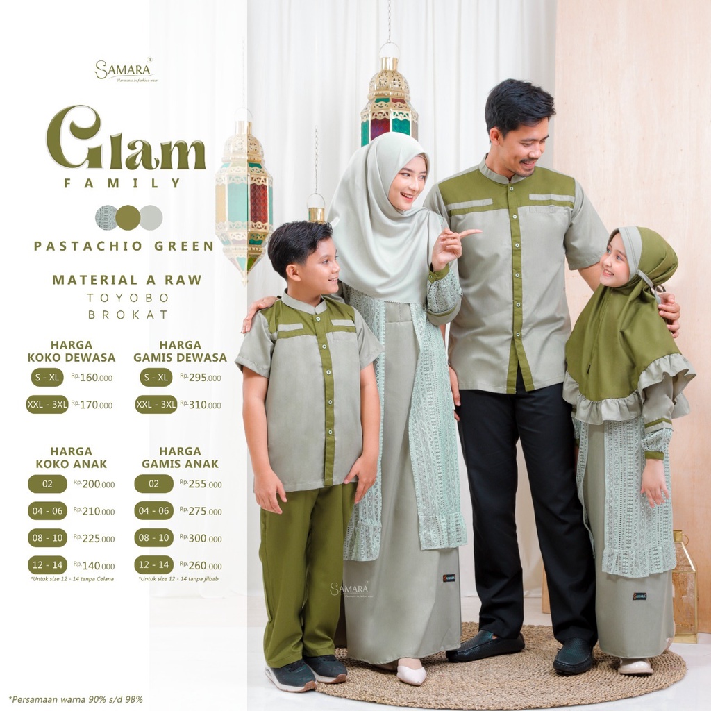 Sarimbit Gamis Brukat Green Lebaran Keluarga Pasangan Original 100%