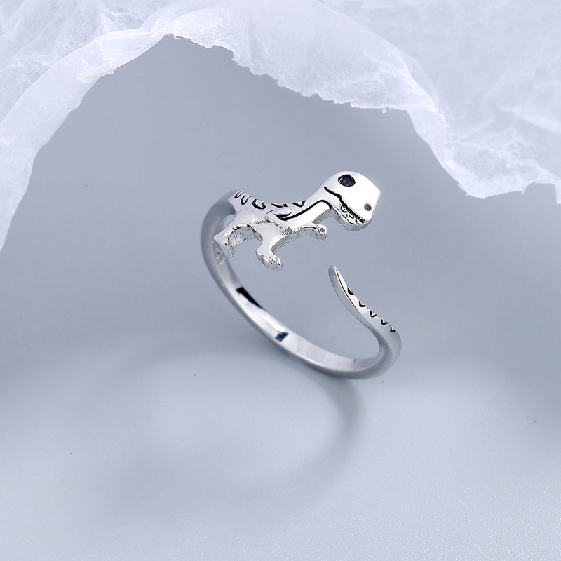 Kreatif Lucu Cincin Dinosaurus Warna Perak Cincin Wanita Terbuka Dapat Disesuaikan Jari Aksesoris Fashion Perhiasan