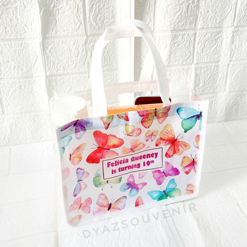 

Tas ultah anak tas souvernir goodiebag butterfly tas kupu-kupu tas unik tas kado tas hampers tas custom tas mika