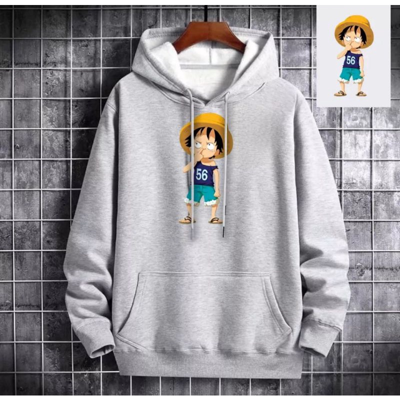 Hoodie pria Luffy topi jera bahan flecce santuy