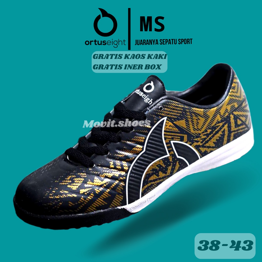 Jual Sepatu Futsal Ortuseight Volt HItam Gold Forte Bbs Jagosal Gred