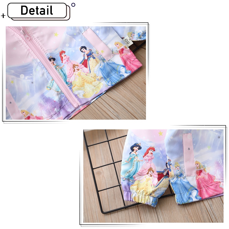 LNR Shop Jaket Anak Perempuan Dengan Topi Motif Frozen Elsa Unicorn Princess Snow White Cinderella Aurora Belle Putri Jasmine Ariel Kuda Poni Musim Semi Bahan Parasut Lembut Sweater Bertudung Kuda Poni